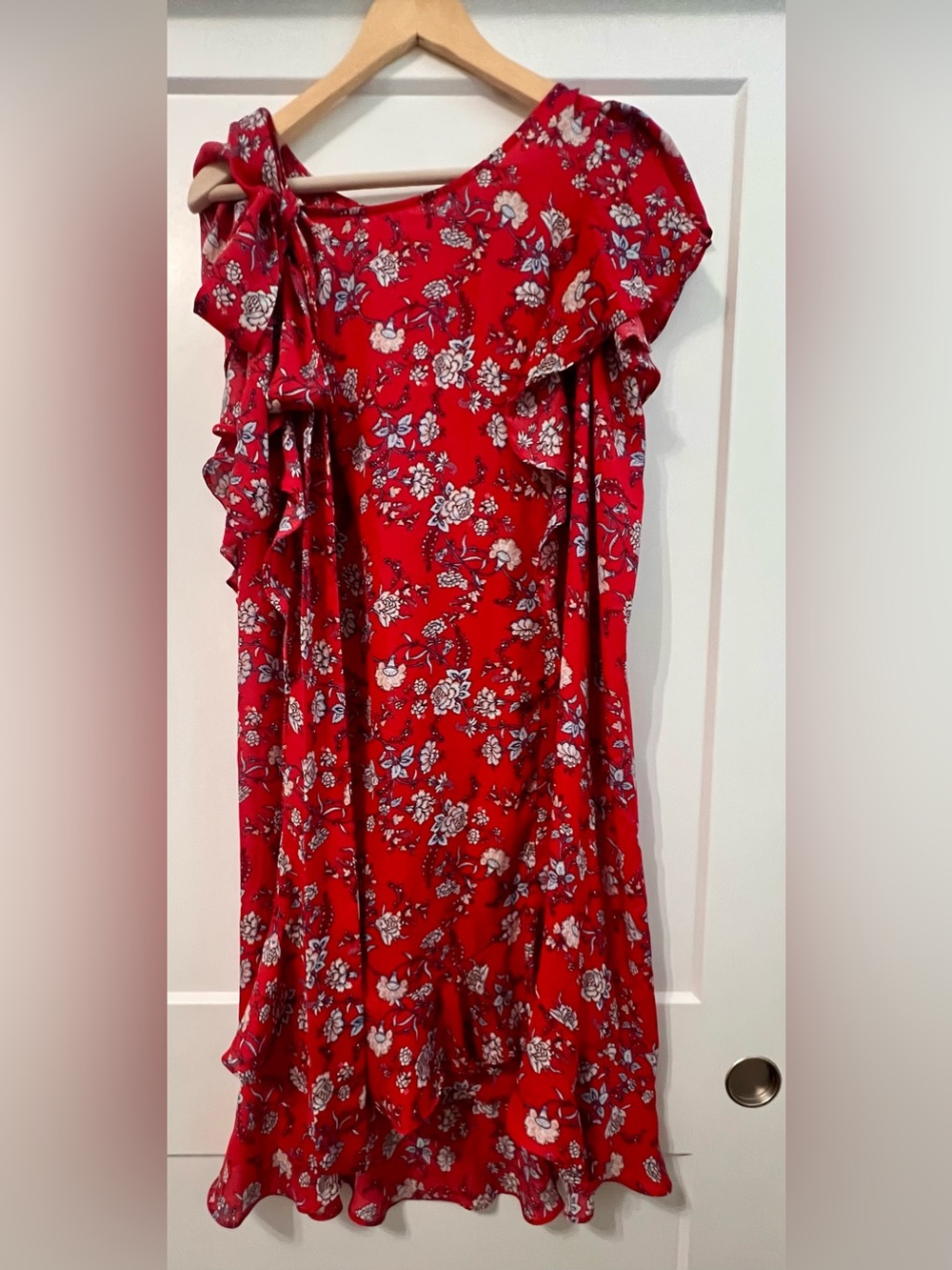 Max Studio Red Floral High-Low Ruffle Midi Dress - Picture 4 of 11